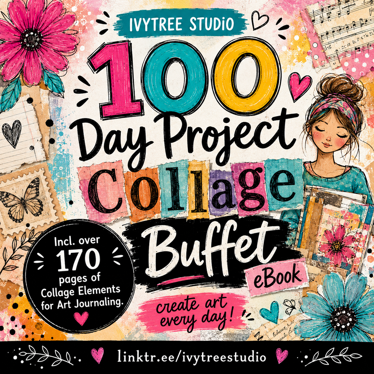 Ivytree Studio 100 Day Project | Art Journaling Collage Buffet | eBook
