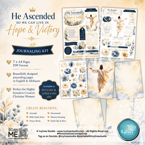 Journaling kit with religious design elements on a light background