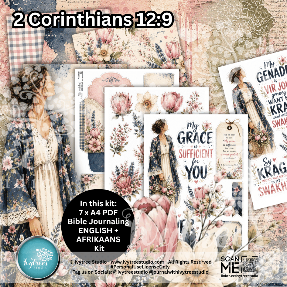 2 Corinthians 12:9 | Word and Worship Wednesday | Bible Journaling Kit | Ivytree Studio | English + Afrikaans