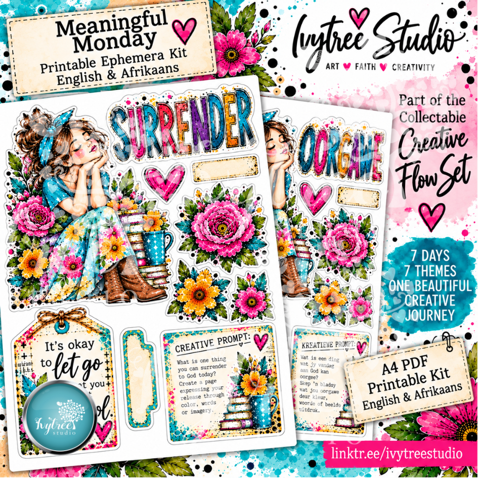 Meaningful Monday | Surrender | Oorgawe | Creative Flow Collectables - SET 2 | Fresh Hope Collection | Ivytree Studio | English + Afrikaans