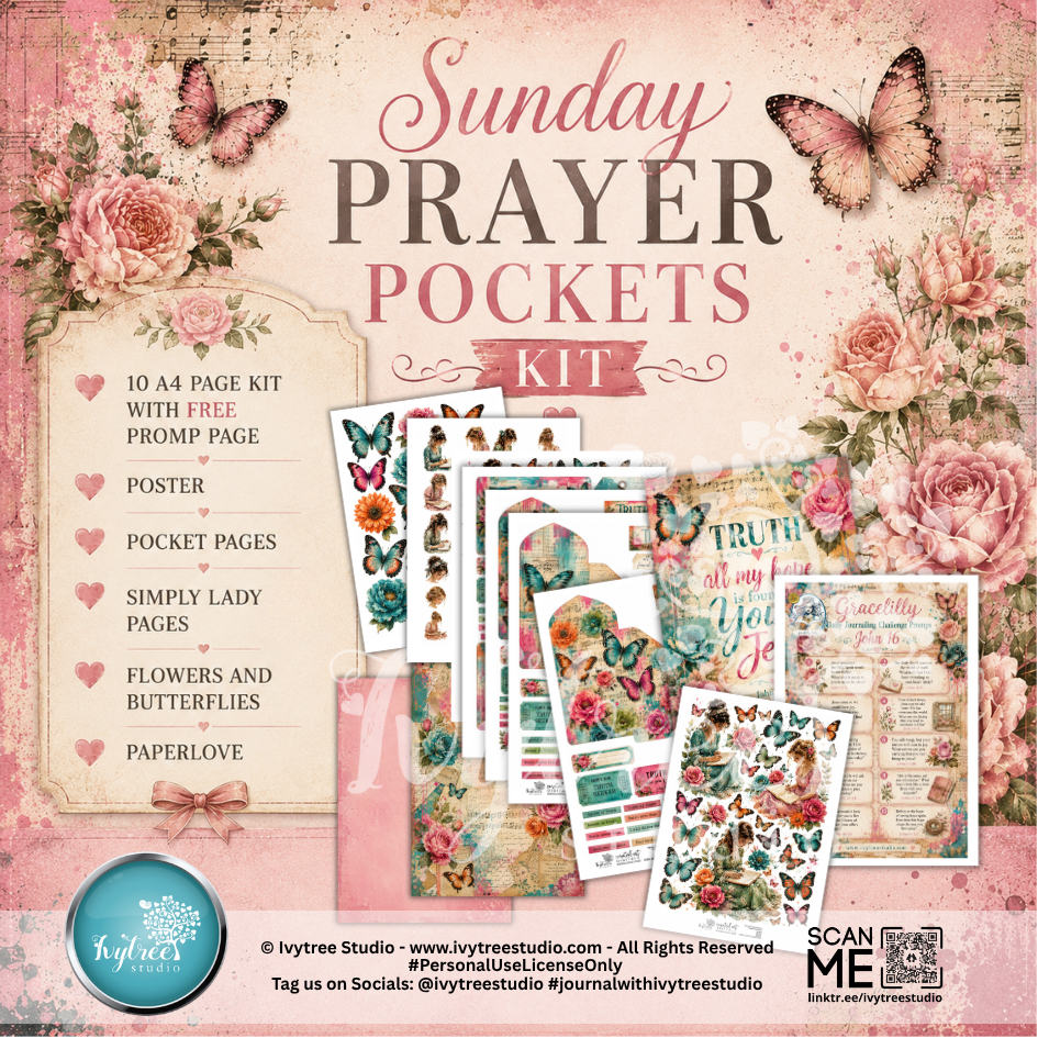 Sunday Prayer Pockets Kit | Gracelilly Daily Challenge | John 16 | Bible Journaling Printable | Ivytree Studio | English