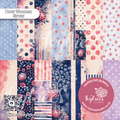 A collage of multiple patterned paper designs in soft pastel tones, including florals, polka dots, stripes, and watercolor textures. Text overlays read 'How Women Grow' and 'PAPERLOVE BUNDLE' with the brand 'Ivytrees studio' and website shown in a pink circle.