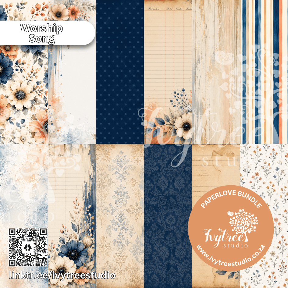Collage of floral and patterned paper designs with Ivytree Studio branding.