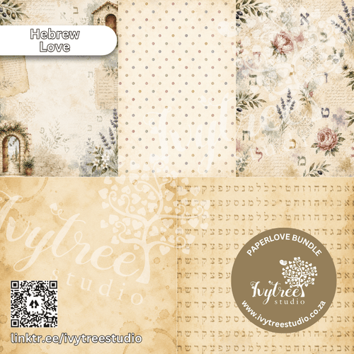 Collection of vintage-style paper designs with floral patterns and text, featuring Ivytree Studio branding.