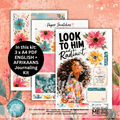 Journaling kit with floral designs and text on a pink background