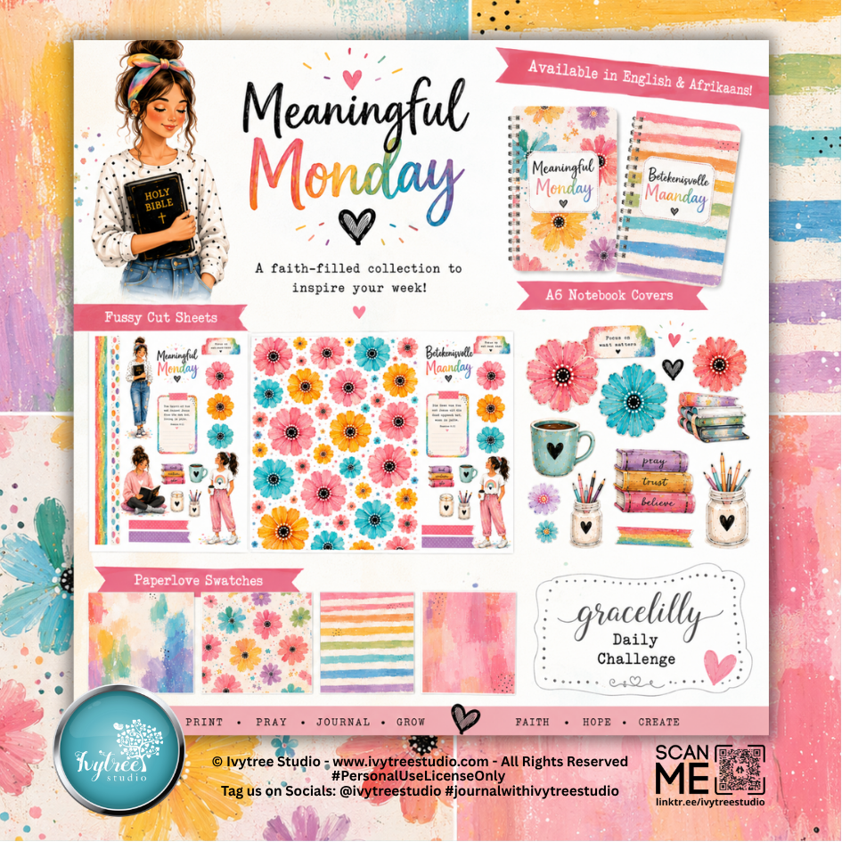 Meaningful Monday | Gracelilly Daily Challenge Collection | Bible Journaling | Ivytree Studio | English + Afrikaans | Romans 8:11