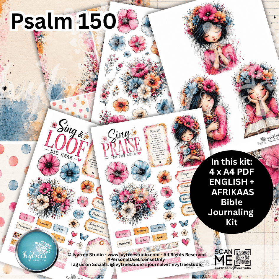Sing Praise to the Lord | Psalm 150 | Bible Journaling Kit | Simply Worship Girls Collection | Ivytree Studio | English + Afrikaans