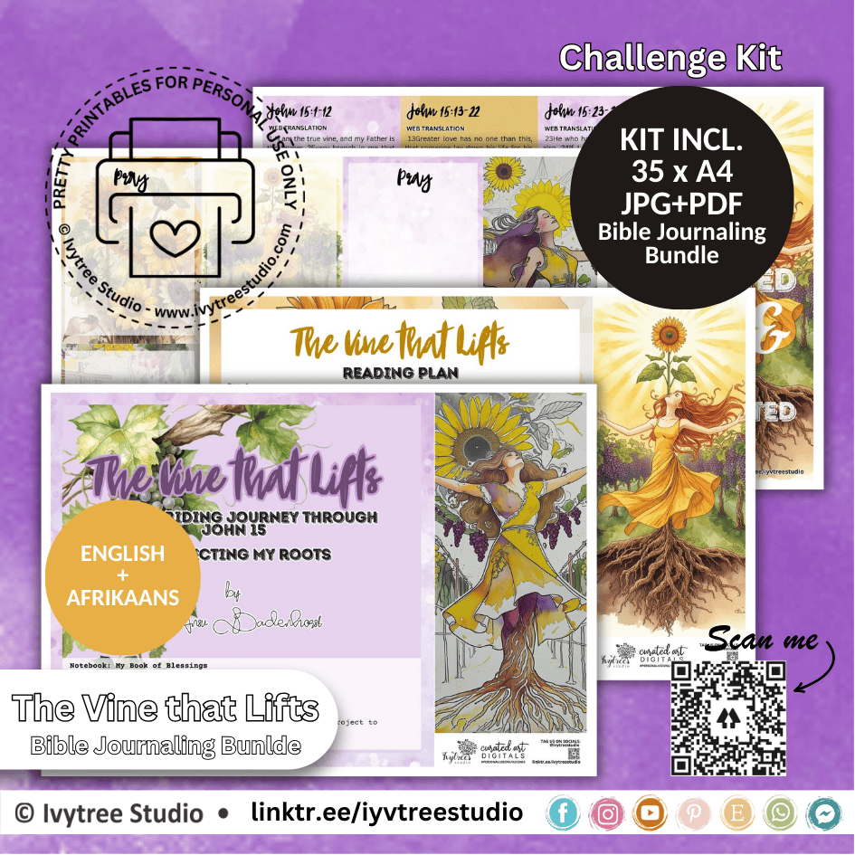 Bible Journaling Bundle with illustrations and text on a purple background