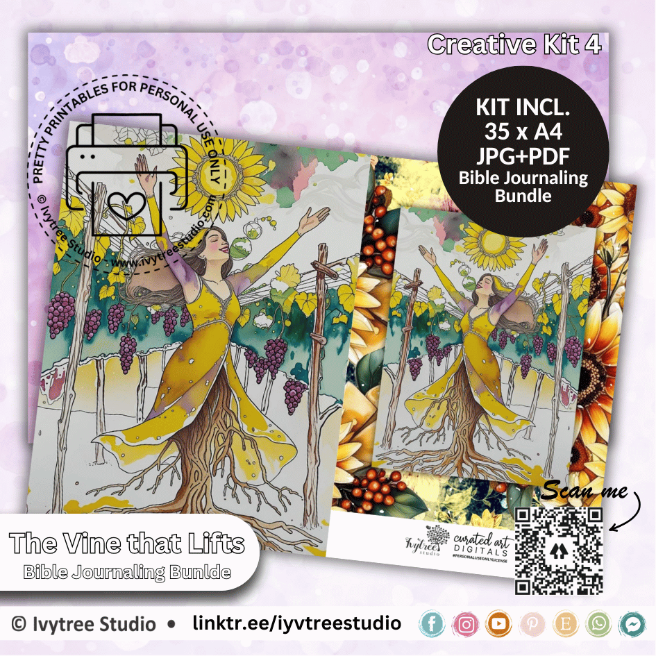 Bible Journaling Bundle with artistic design of a woman and sunflower, featuring Ivytree Studio branding.
