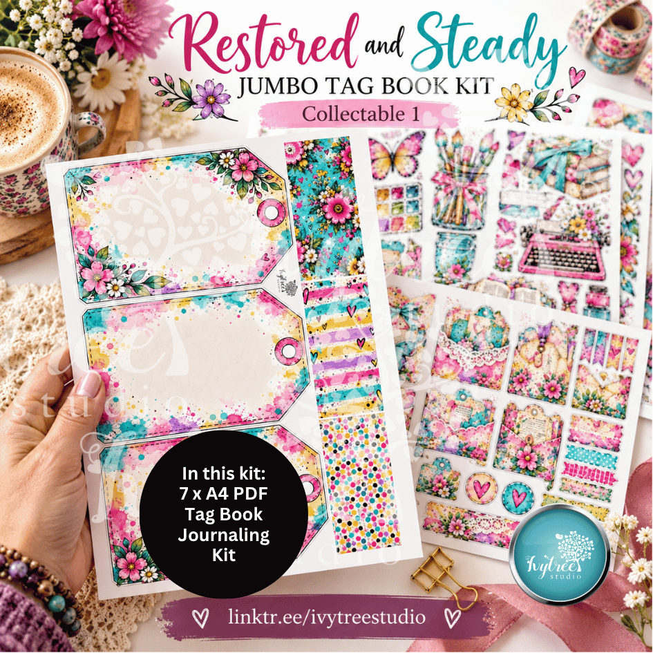 1 | Jumbo Tag Book Journaling Kit | Restored and Steady | Word Flowtober Collectables | Fresh Hope Collection | Ivytree Studio