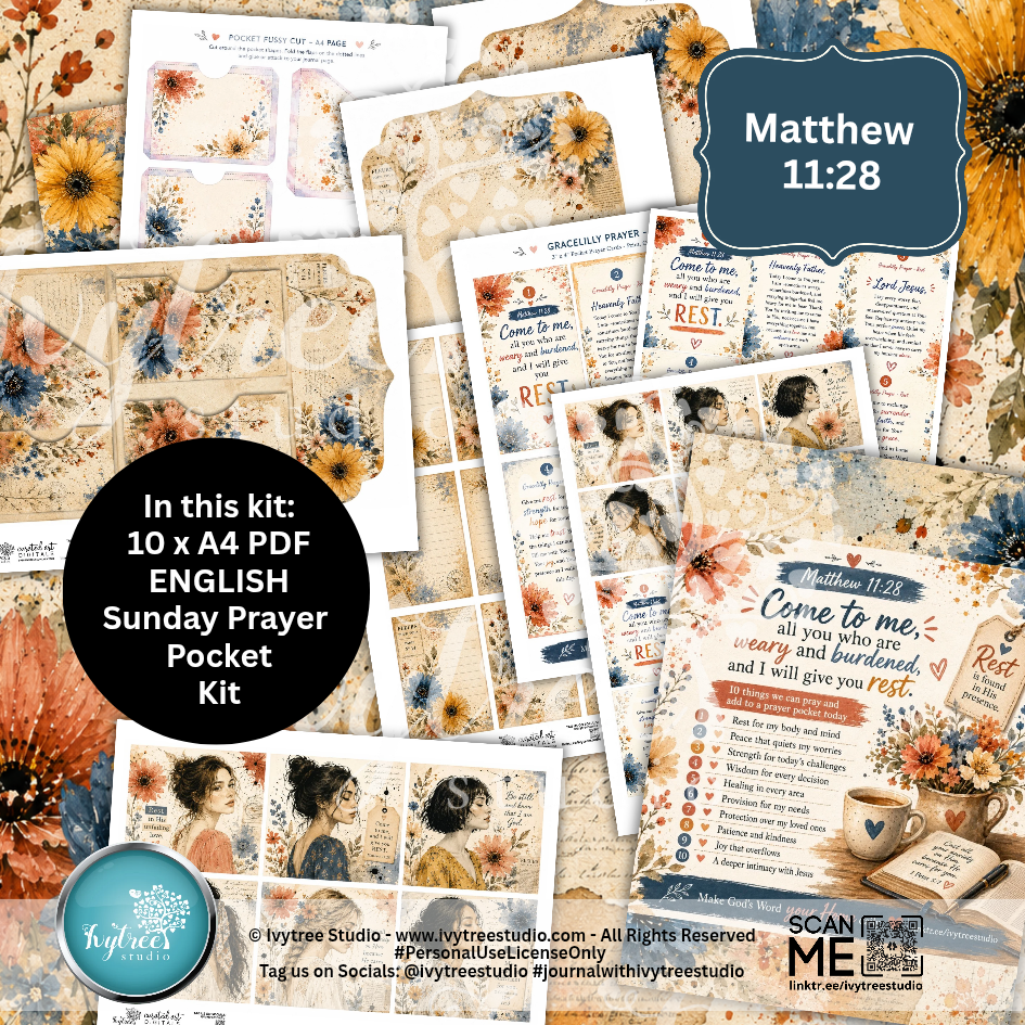 Ivytree Studio Sunday Prayer Pocket Kit No 6 | Matthew 11:28 | Bible Journaling | Ivytree Studio | English
